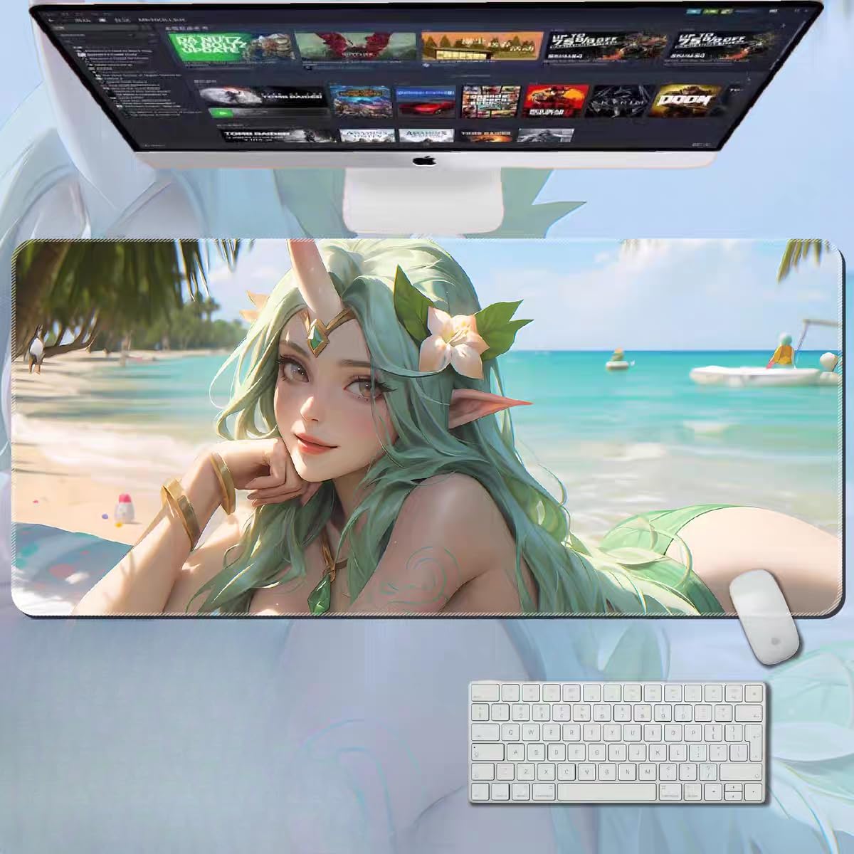 LOL Large Gaming XXL Mouse Pad with Durable Anti-Slip Natural Rubber Base,Waterproof Keyboard Pad,Desk Pad for Gamer,Office & Home (Soraka)