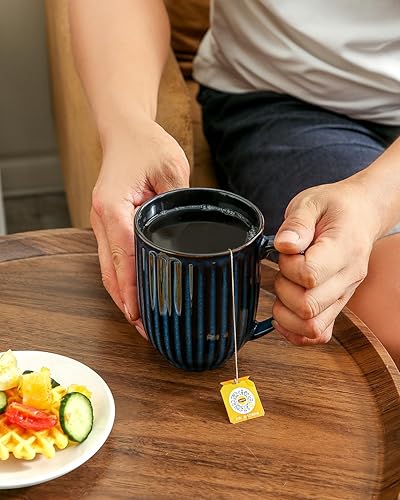 Miniatura 7 de Hasense Taza de café de cerámica de 20 onzas, taza de café grande con asa grande, taza de té acanalada para café, cacao, fácil de sostener, boda,