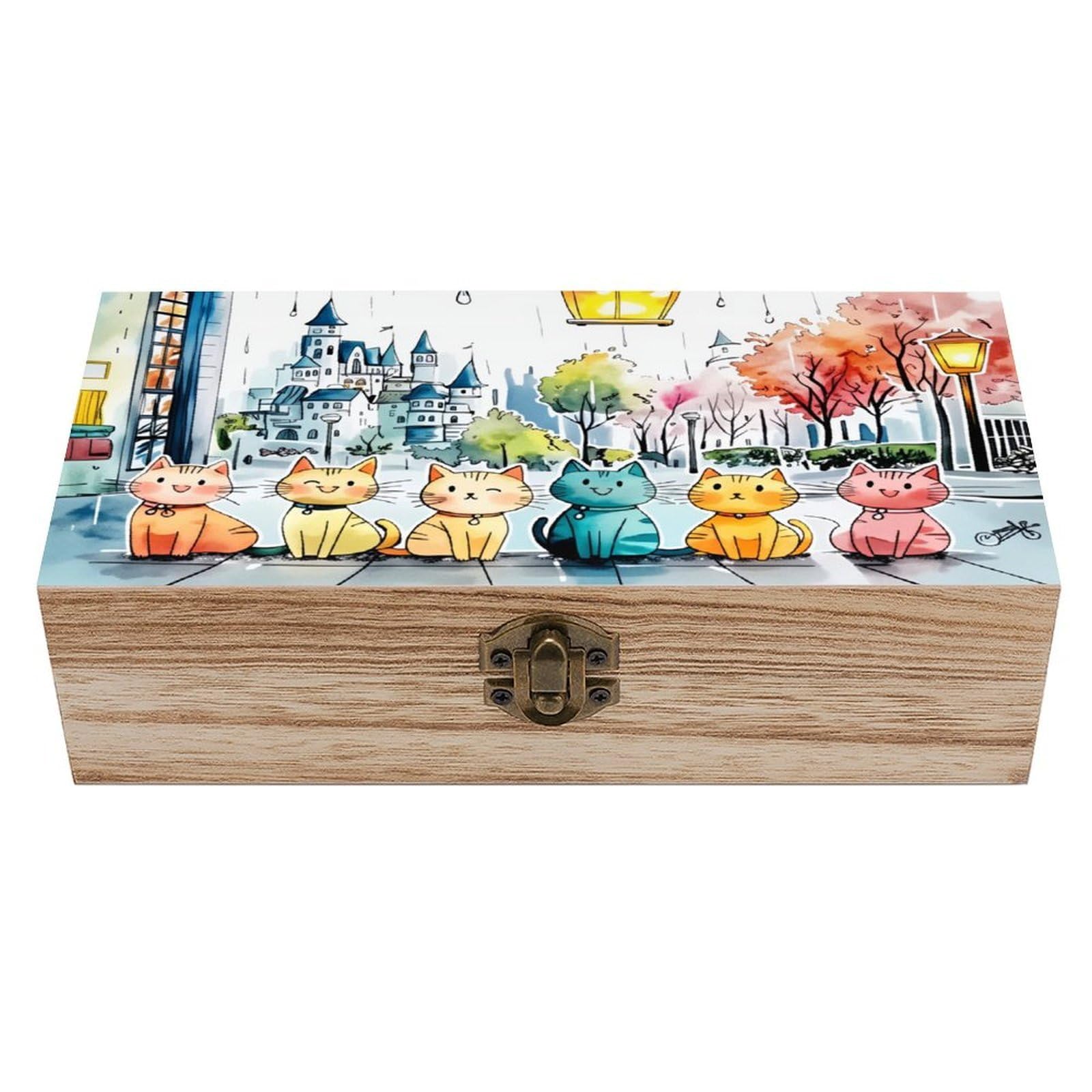 asbwuo Cute Little Kitten Vintage Wooden Keepsake Box