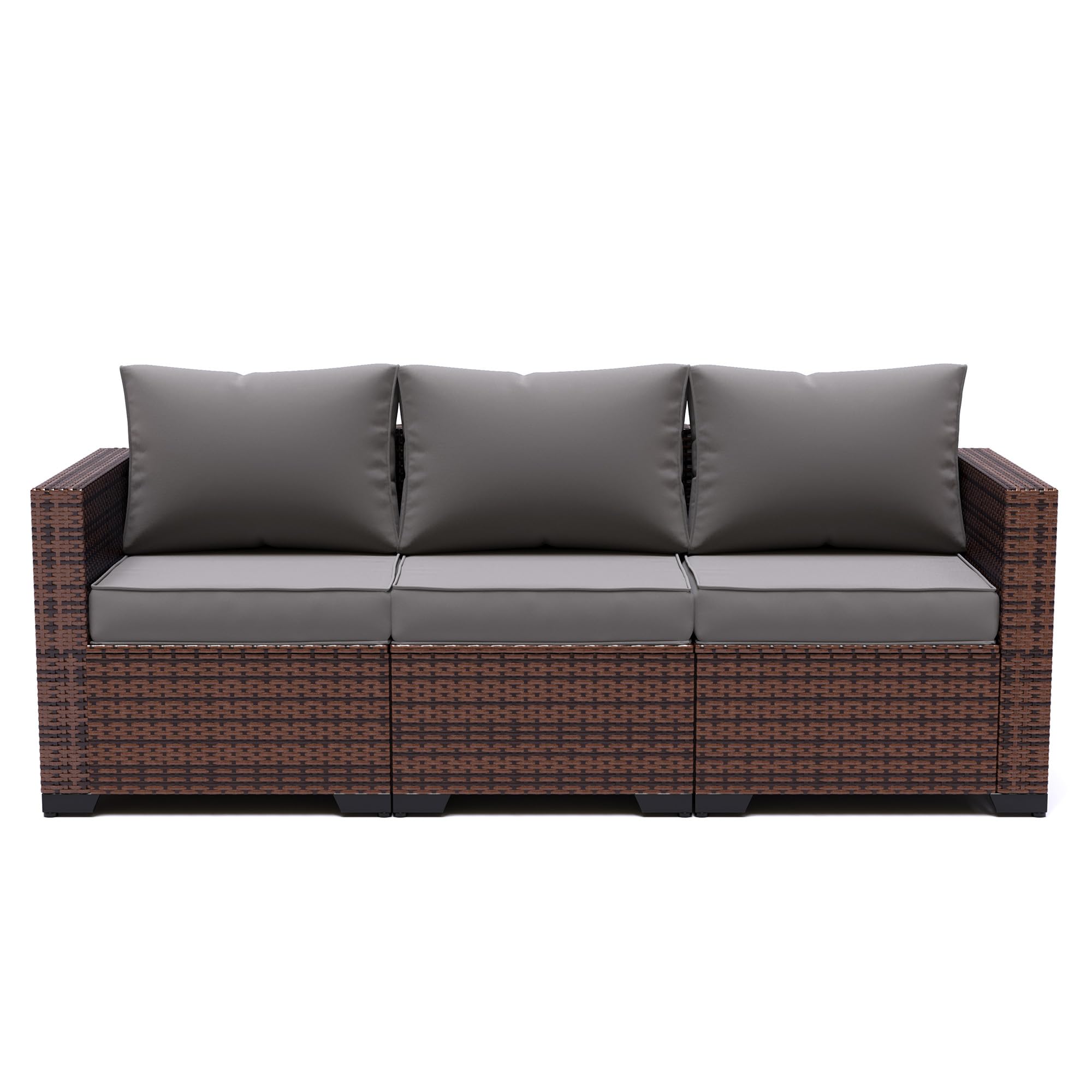 UDPATIO 3-Seat Patio Wicker Sofa, Outdoor Rattan Sectional Couch Furniture Steel Frame w/Furniture Cover Non-Slip Cushion and Deep Seating High Back,