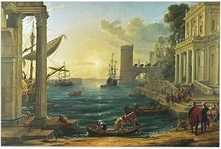 Claude Lorrain The Embarkation of The Queen of Sheba Poster Canvas Wall Art Living Room Posters Bedroom Painting Poster for Room Aesthetic Living Room Decor Poster Unframe:12x18inchs(30x45cm)