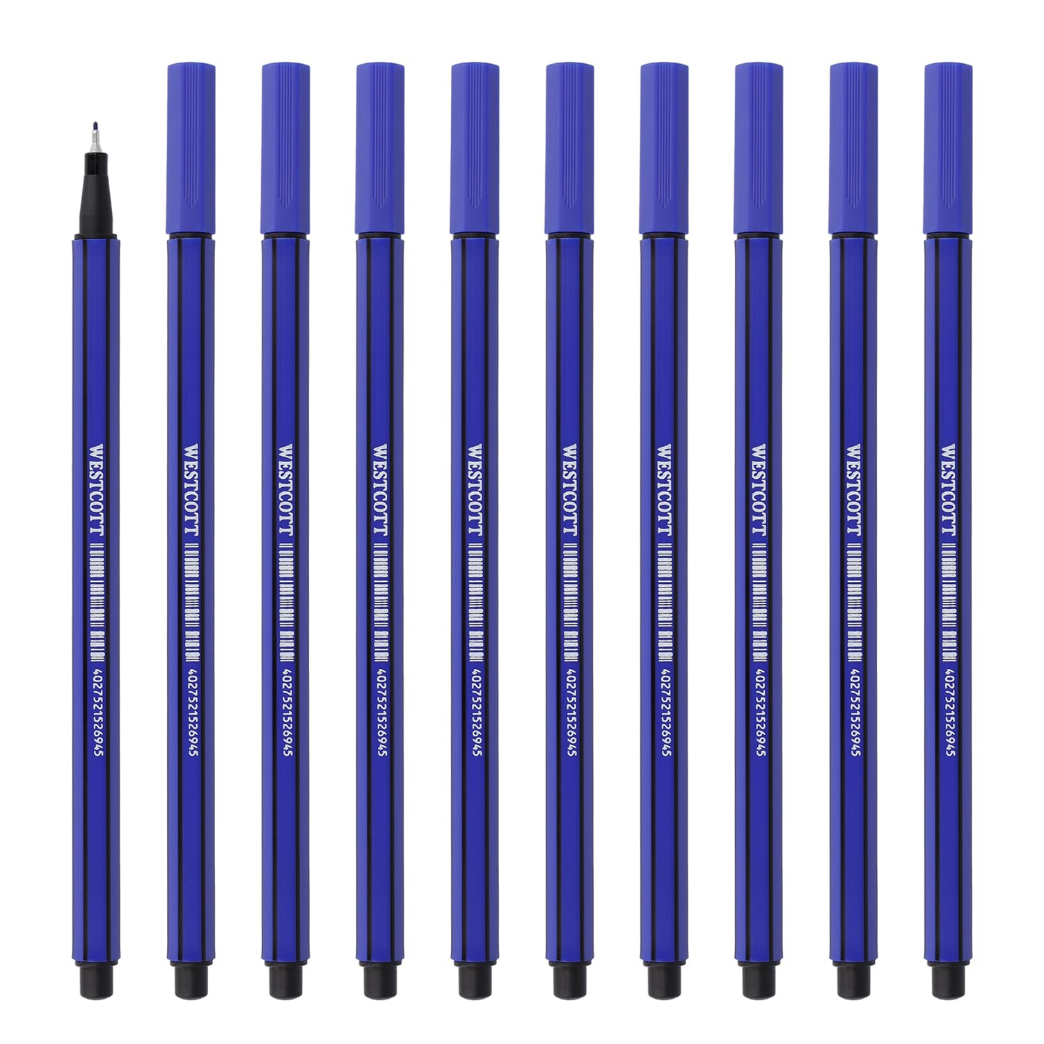 Westcott fineliner blue 10 pieces | 10-pack premium fineliner with 0.4mm line width | precise line guidance, metal tip, quick-drying water-based ink | E-737777 00