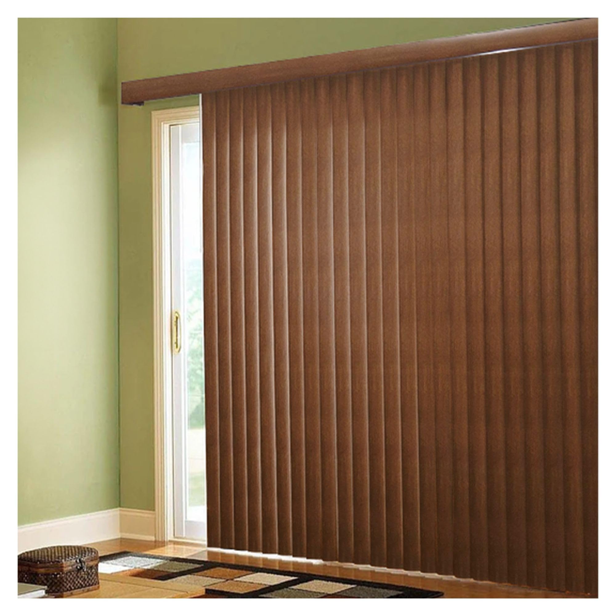 BlindDen - Vinyl Vertical Window Blinds for Home - Vertical Blinds for Sliding Glass Doors - Wood-Look Chestnut, 82