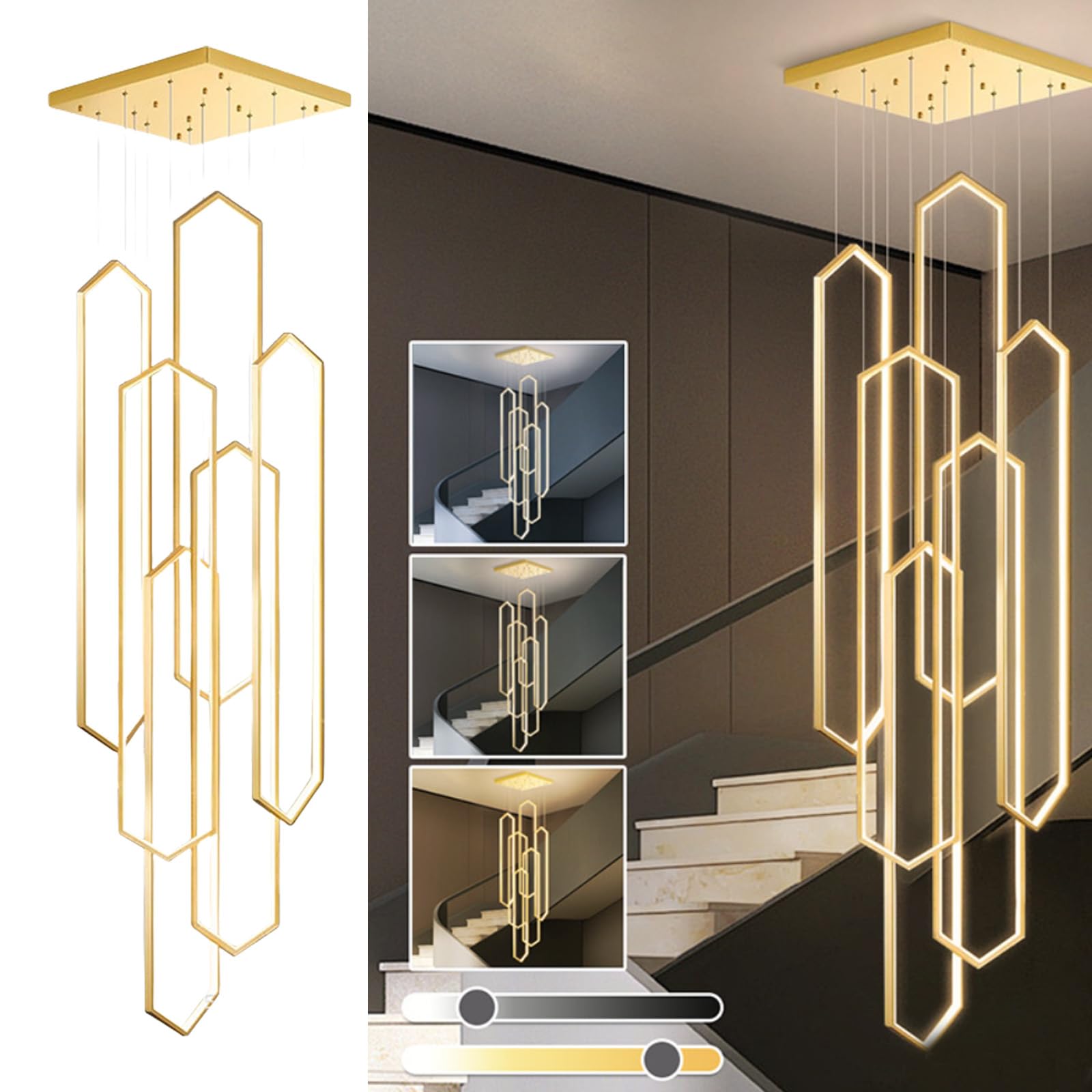 HYJAUSXB Modern LED Pendant Light Chandelier, Dimmable with Remote Control, Adjustable Height 4/6 Rings Ceiling Fixture for Staircase Foyer Hotel6Heads,L100CM
