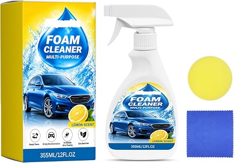 Car Interior Foam Cleaner with Sponge & Microfiber Towel - Deep Cleaning Auto De