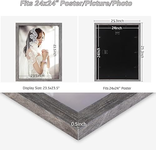 Vista 167 de Marco gris rústico de 18 x 24 pulgadas, marco para póster de 18 x 24 pulgadas, color gris envejecido, grande, retro, natural, 24 x 18 pulgadas