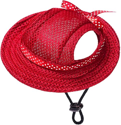 Miniatura 37 de Sombrero de princesa de ala redonda, visera para mascotas, sombrero poroso de malla para perro con agujeros para las orejas para perros pequeños