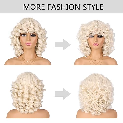 Miniatura 2 de G&T Wig Pelucas cortas y rizadas para mujer, peluca rubia suave y rizada con flequillo, afro, rizado, resistente al calor, peluca sintética de