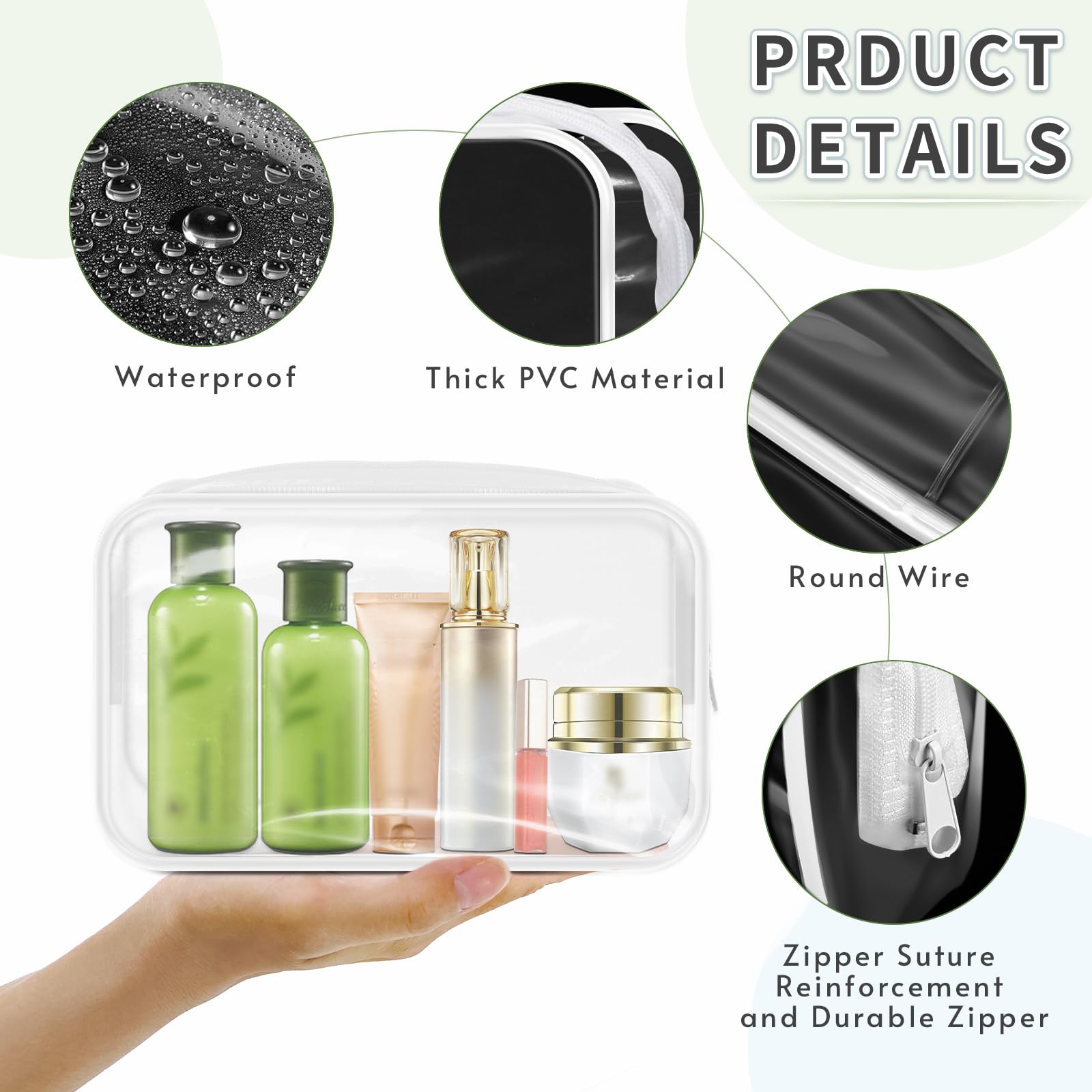 Paquete de 16 bolsas de maquillaje transparentes, bolsa de aseo aprobada por la TSA, bolsa de cosméticos transparente impermeable de PVC con cremallera, bolsa transparente de viaje para