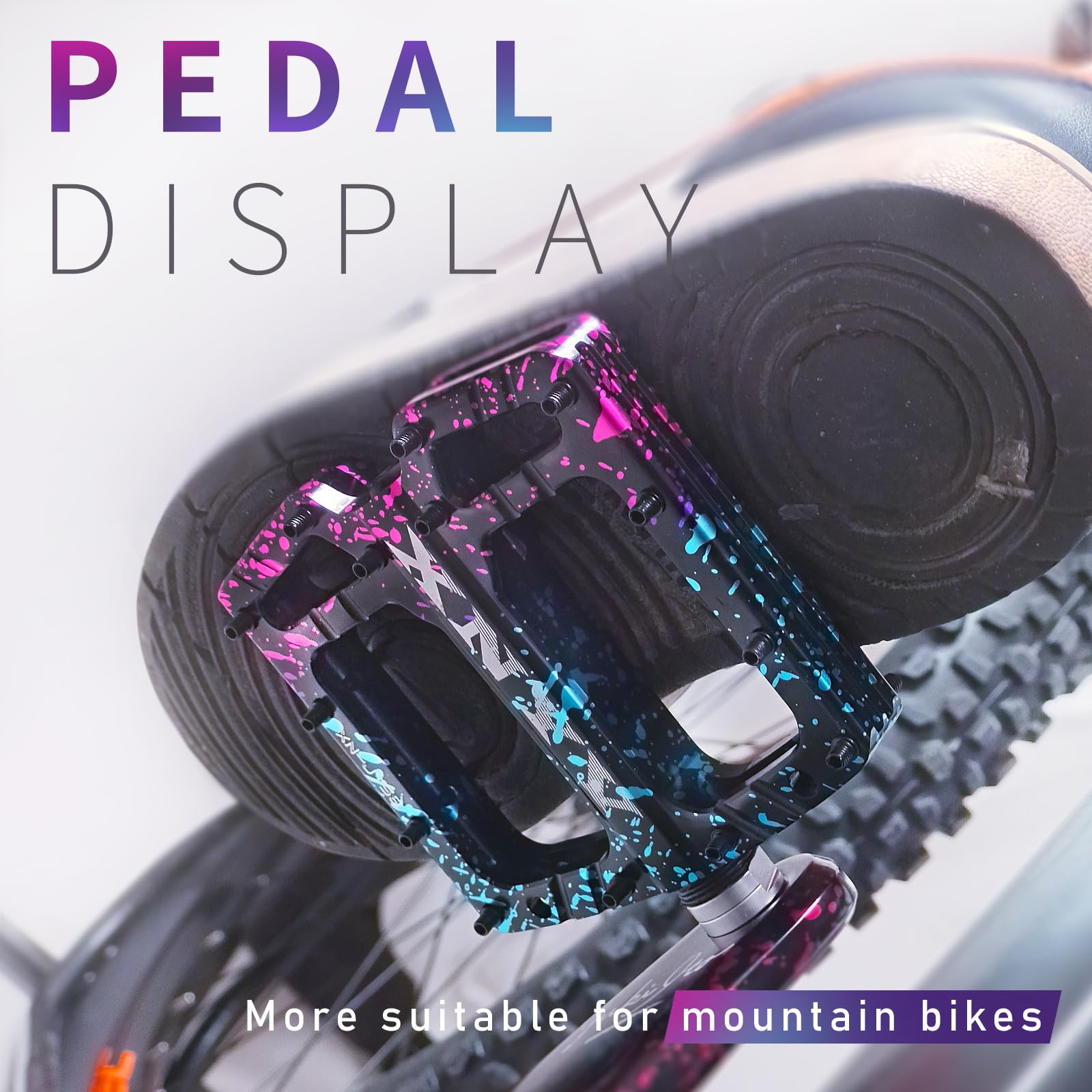 XNYV Mountain Bike Pedal-3 Bearing Bike pedal-9/16 inch CNC machined Flat Pedal with Detachable Anti Slip Studs and Personalized Color Coating