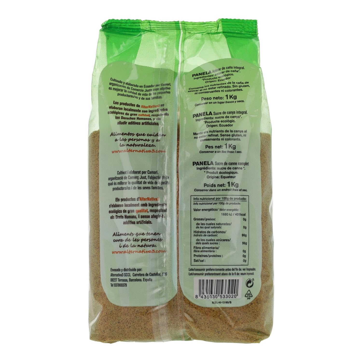 Cukier trzcinowy Panela, Bio & Fairtrade, opakowanie 1 kg