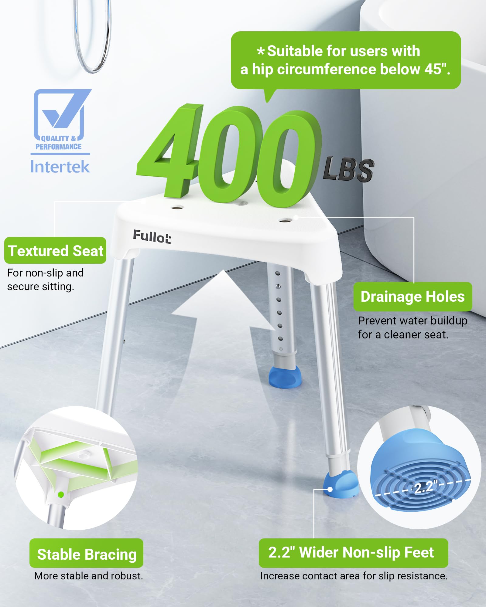 Silla de ducha triangular que ahorra espacio para regadera interior, elegible para FSA/HSA, taburete de ducha ajustable de 400 libras para ancianos y discapacitados, silla de bañera antideslizante con
