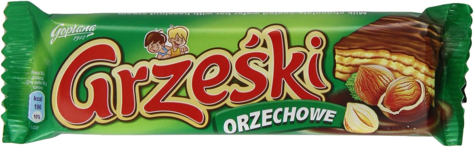 Grzeski Milk Chocolate Wafer with Hazelnut Cream 36g (Pack of 36)