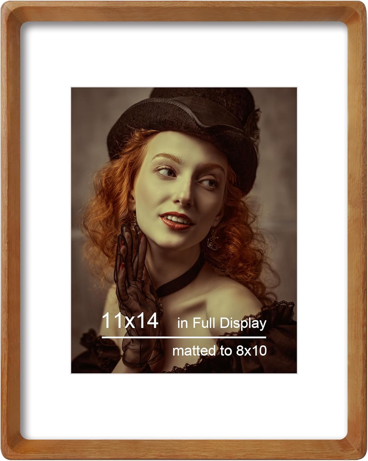 11x14 Picture Frame Natural Teak Wood with Mat for 8x10, Original Natural Solid Wood 11 by 14 Photo Frames with Tempered Glass Cover for Wall and Tabletop Display