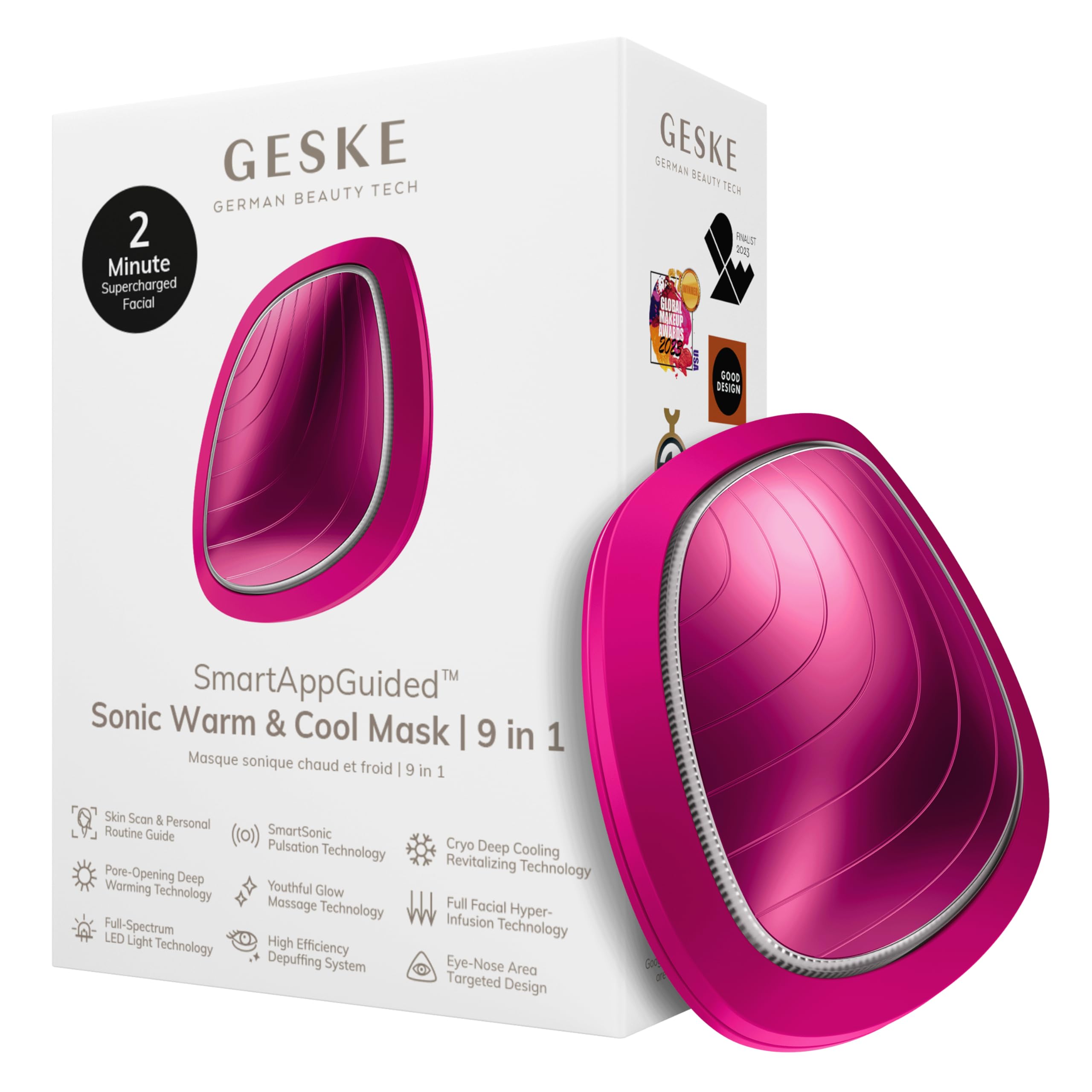 – GESKE | SmartAppGuided™ Sonic Warm & Cool Mask | 9 in 1 | Beauty LED Face Mask | Full LED Spectrum and Red Light Therapy | heat | Cooling | Increased uptake of facial care products | facial massager