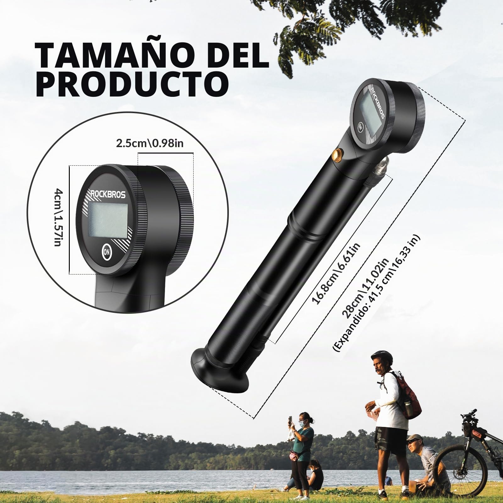 ROCKBROS Bomba de Aire Bicicleta Inflador Bicicletas 320PSI Adaptador Válvulas Presta y Schrader Mini Bomba para Bicicleta con Manómetro Electrónico para MTB BMX Bicicleta Carretera