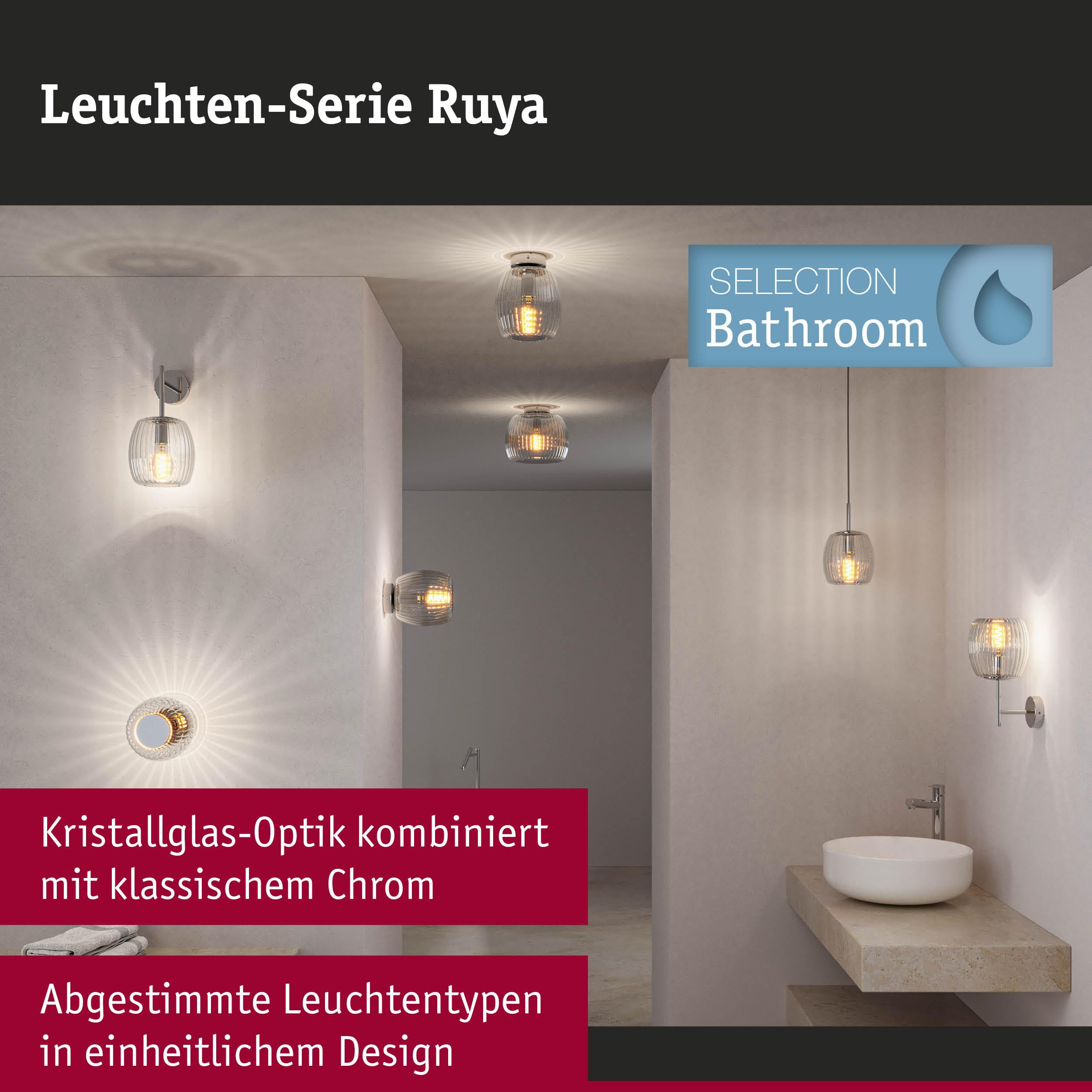 Paulmann 71141 Selection Bathroom Deckenleuchte Ruya IP44 E14 230V max. 20W Glas, Chrom Wand-/Deckenleuchte, Badbeleuchtung