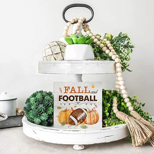 Miniatura 5 de Letrero rústico de madera de otoño y fútbol, calabazas de otoño, letrero de madera de Acción de Gracias, decoración de estante de escritorio
