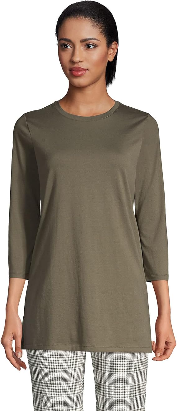 Lands' End Women's 3/4 Sleeve Supima Cotton Crewneck Tunic