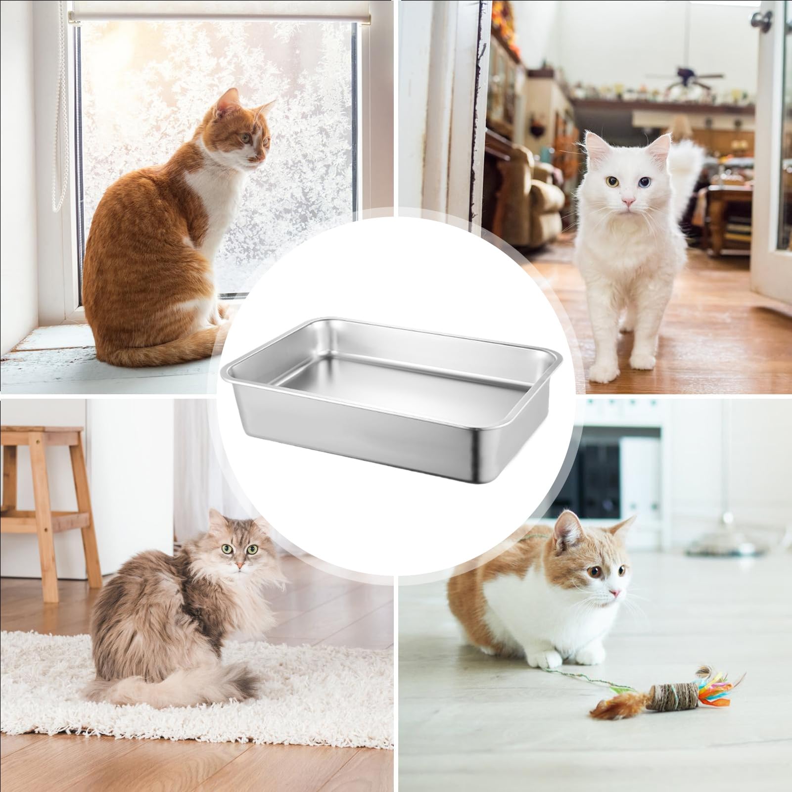 Bandeja de Basura de Acero Inoxidable para Gatos, diseño a Prueba de | salpicaduras y antiadherente, bandeja de basura duradera para mascotas, fácil de para el control de olores, caótico H