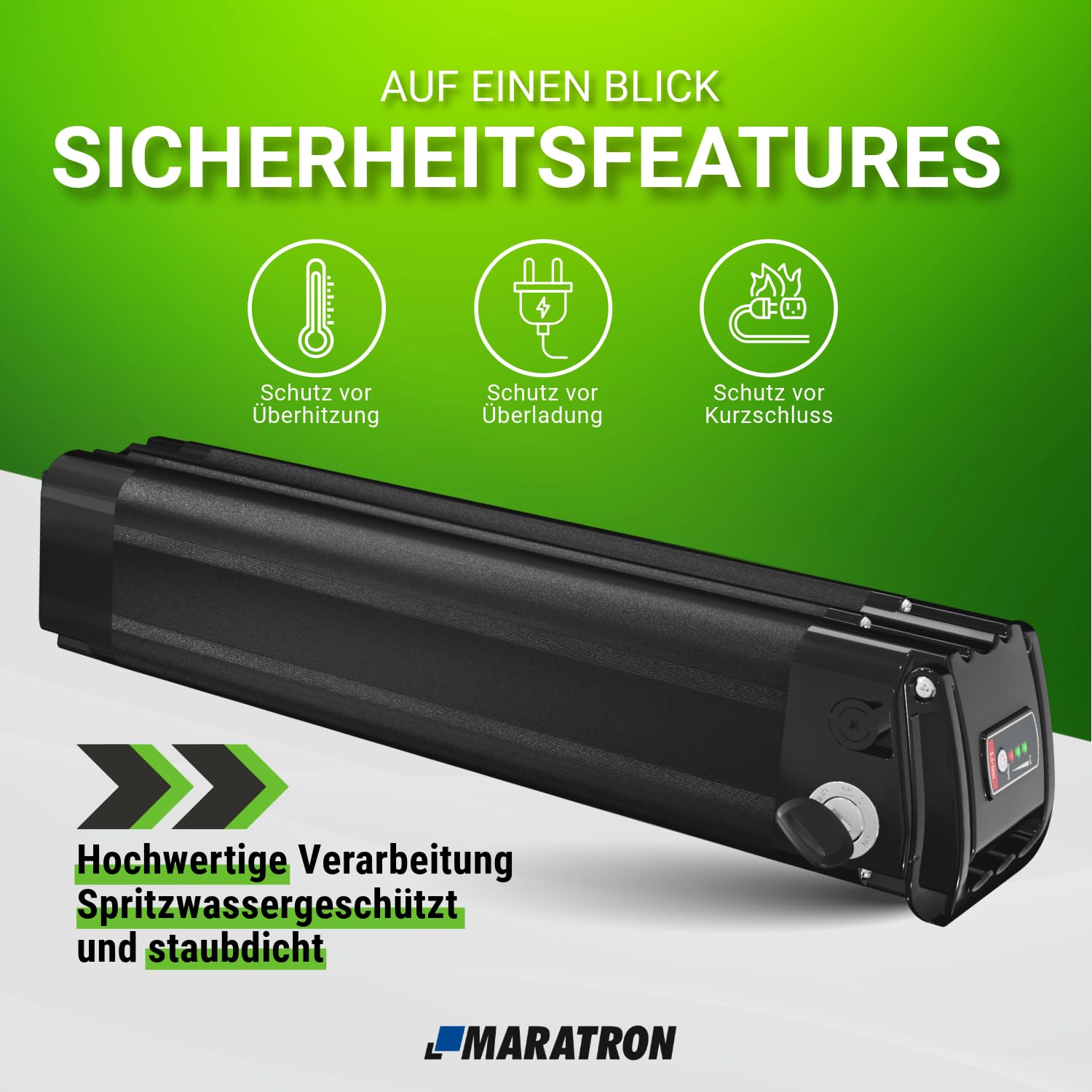 Maratron Ersatz-Akku 36V 10,4Ah (374Wh) kompatibel mit TELEFUNKEN Multitalent, ZÜNDAPP Z510, Z517, Green 2.7, Green 3.7 u.v.m. (39,5 cm)