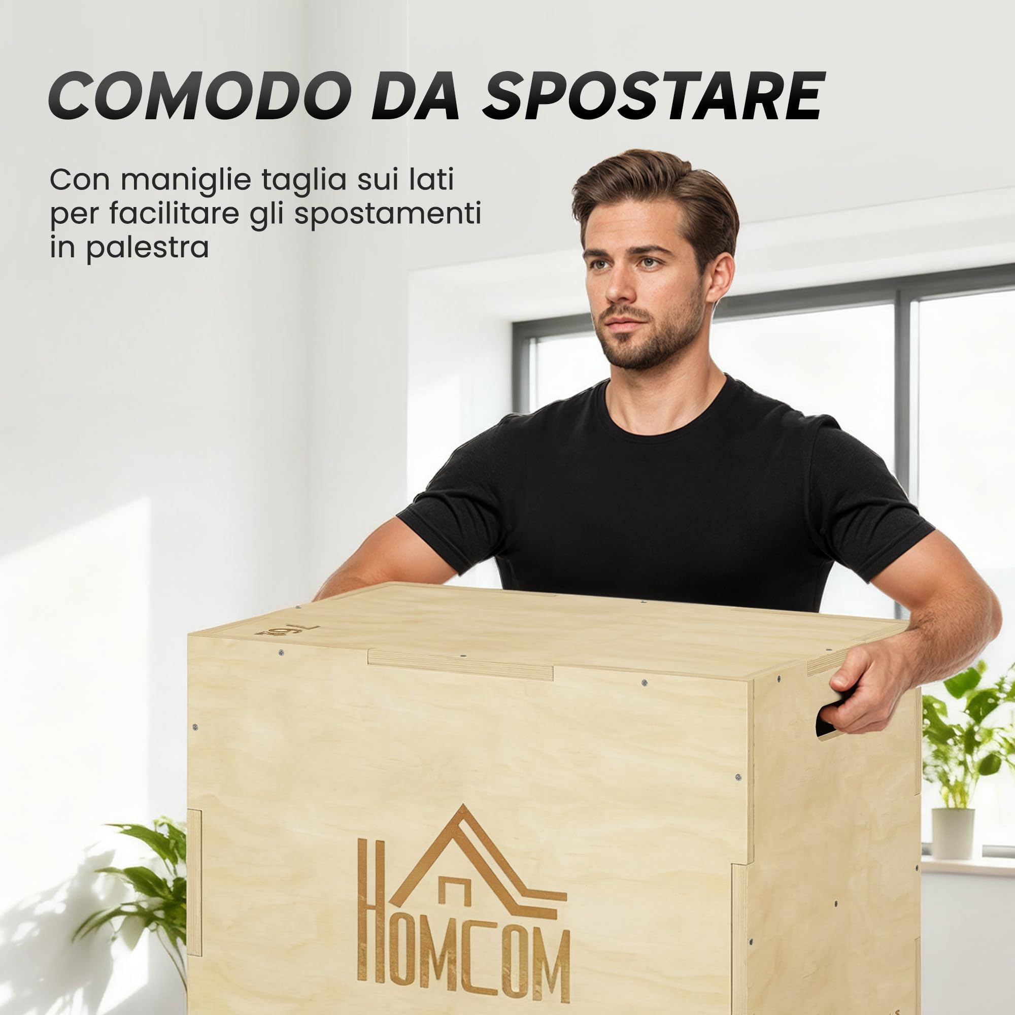 HOMCOM Plyo Box a 3 Altezze Regolabili in Legno di Faggio per Casa e Palestra