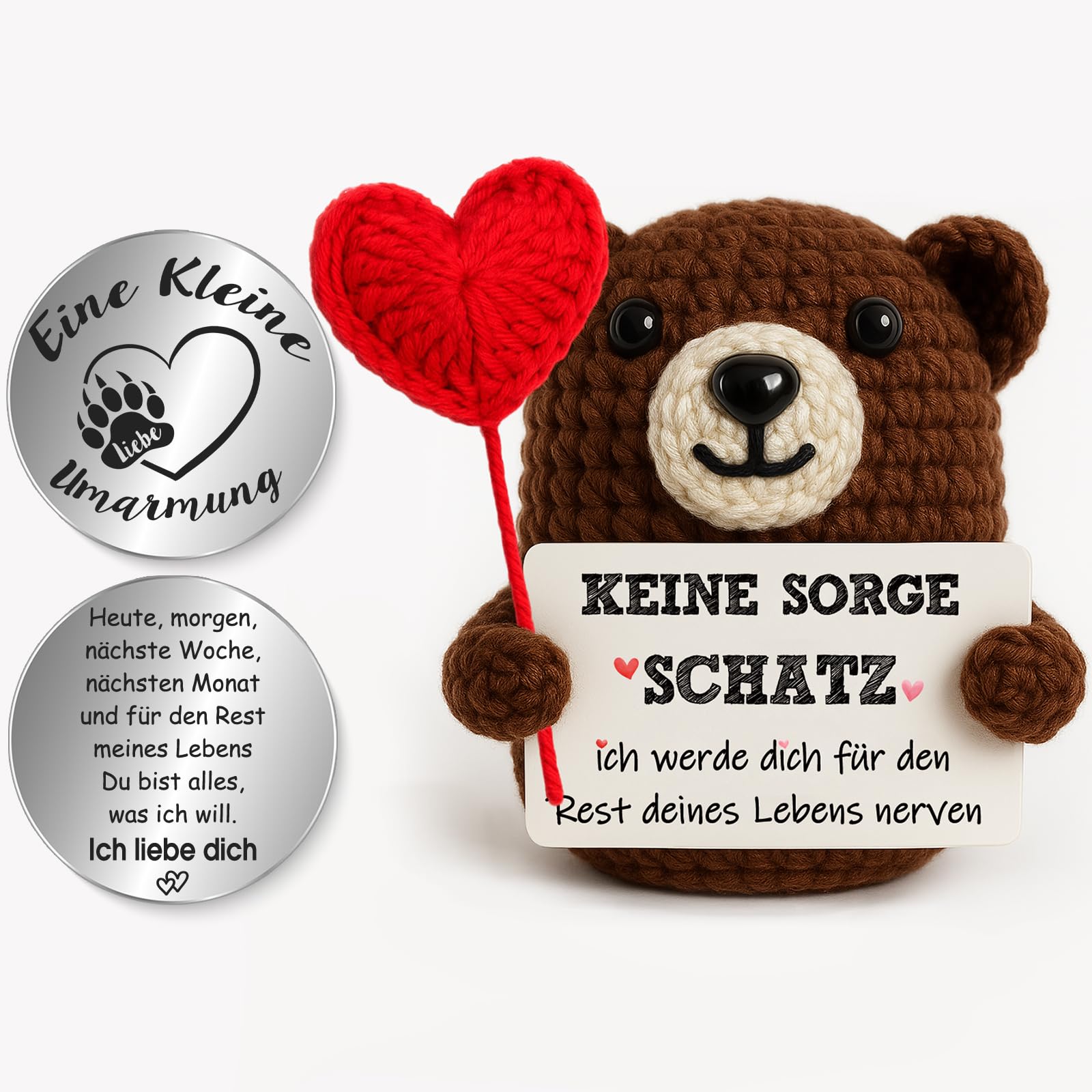 Tixlux Pocket Hug Glücklicher Bär mit Herz Dekofigur und Kleine Umarmung Glücksbringer, Ich Liebe Dich Geschenk, Jahrestag Geschenk, Hochzeitstagsgeschenk, Geschenke zu Valentinstag