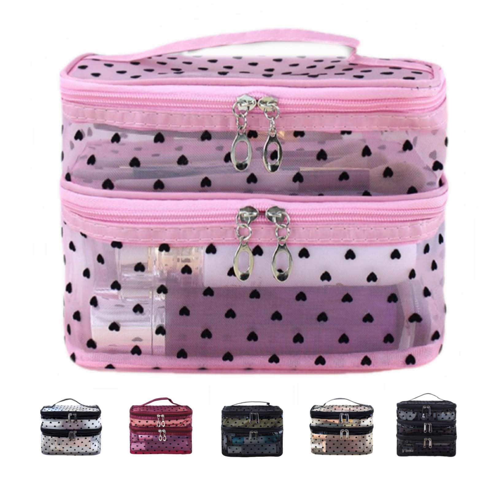 KQCQZ Cosmetic Bag Travel Makeup Bag Mesh Double Layer Large Makeup Pouch Travel Accessories Essentials Toiletry Bag for Women Makeup Travel Organizer