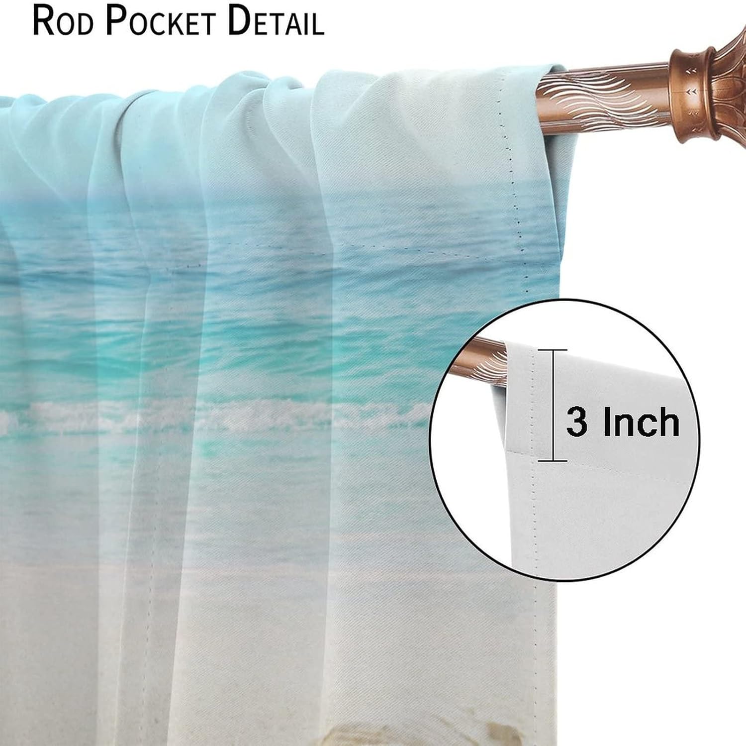Warm Journey Curtains, Coastal Beach Clear Seawater Printed Decorative Curtains Kids Room Nursery Bedroom Kitchen Living Room Seashell Starfish, 2 Panels, 72x63 Inch