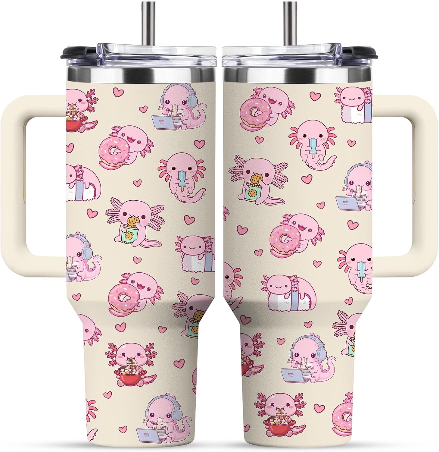 RHONGE Axolotl Tumbler With Handle, 30 Oz Axolotl Stainless Steel Vacuum Tumbler For Women, Birthday Valentines Day Gifts For Women Mom Sister Best Friends, Christmas Coffee Insulated Cup