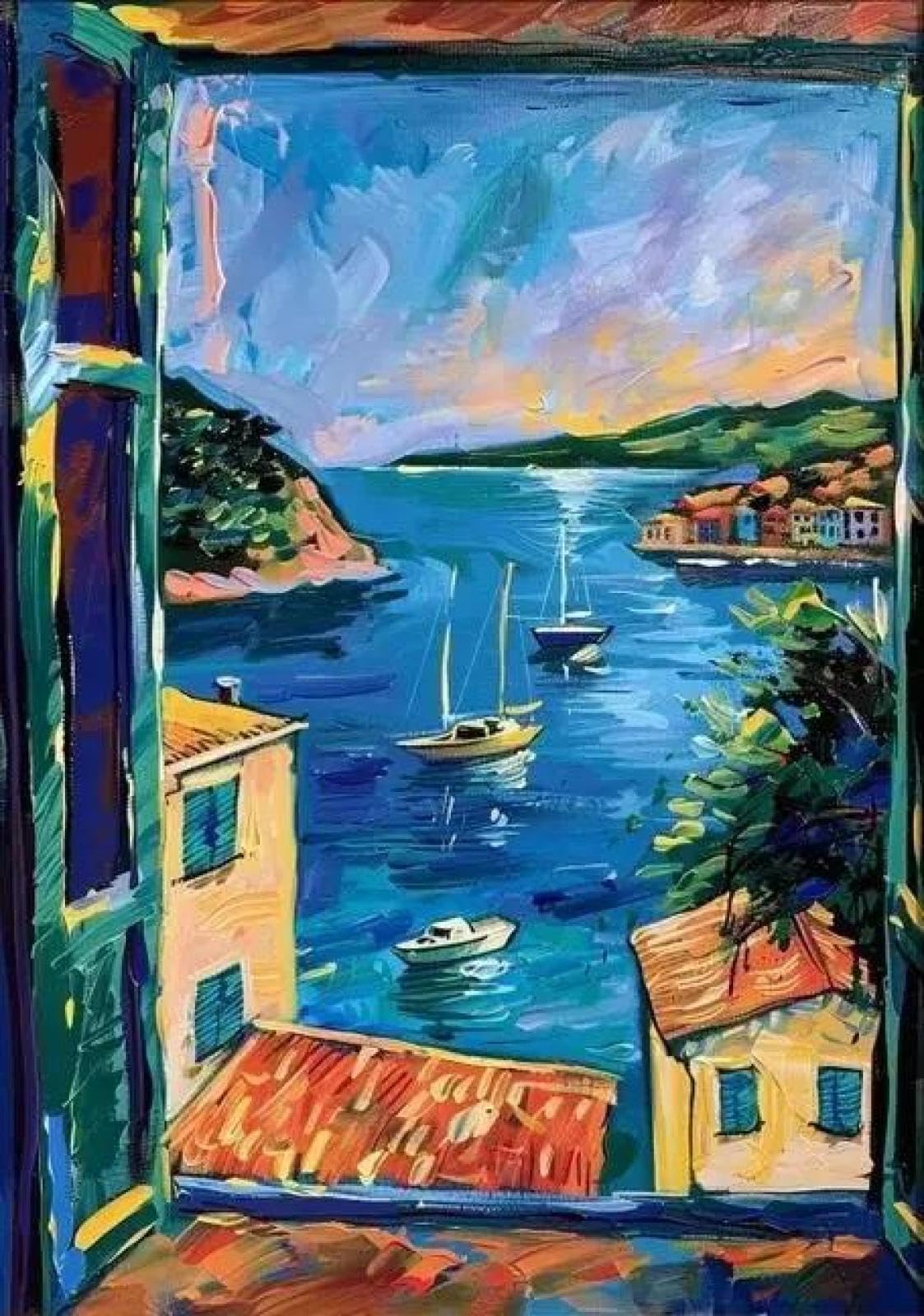 SHINERING Natural Scenery Beyond The Window Bohemian Colourful Open Window Canvas Painting Poster Prints Wall Art Picture Home Decor A8 21X30Cm Unframed