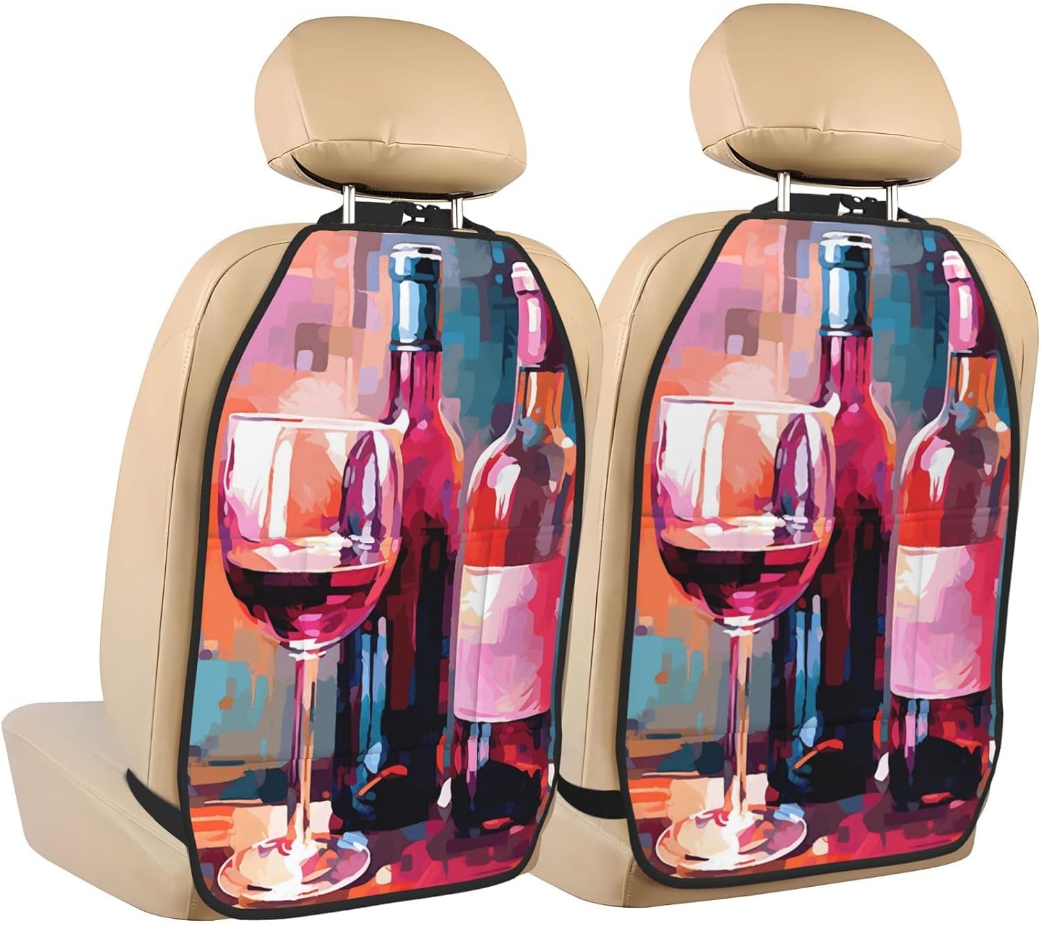 Car Seat Back Kick Protector 2 Pack 18.5x26.4 Inch, Vintage Wine Dessert Anti-Kick Pad, Waterproof Oxford Fabric Large Rear Seat Cover for Kids Pets Fits SUV Jeep Truck Sedan