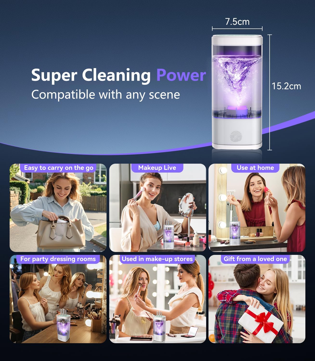 2026 Upgrade Makeup Brush Cleaner Machine【NO.1-12X Cleaning Power】Electric Makeup Brush Cleaner【SGS Certified - 10000RPM Turbo Motor】Sonic Vortex Cleaning Tech, Suitable for All Brush Brushes，White