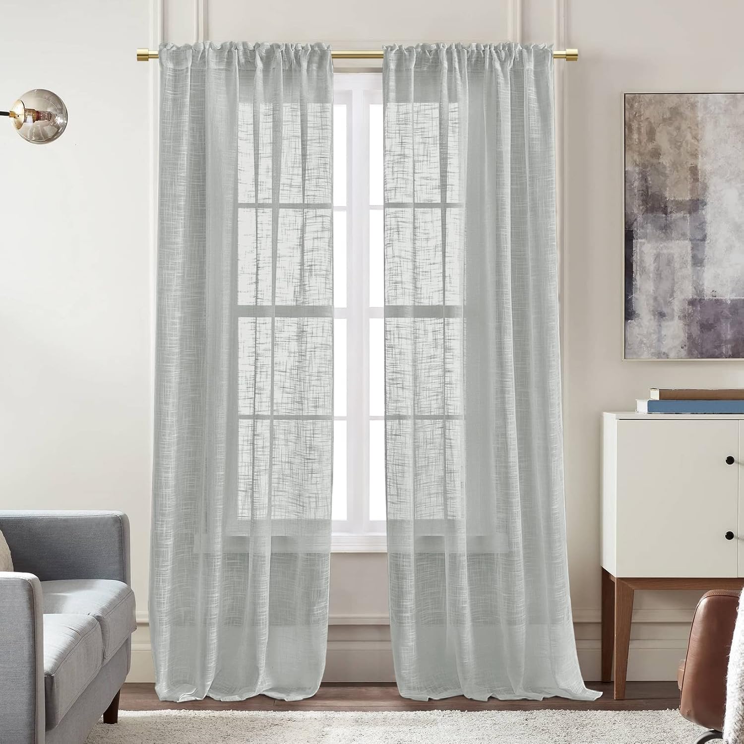 SHINELAND Light Gray Curtains 84 Inches Long for Living