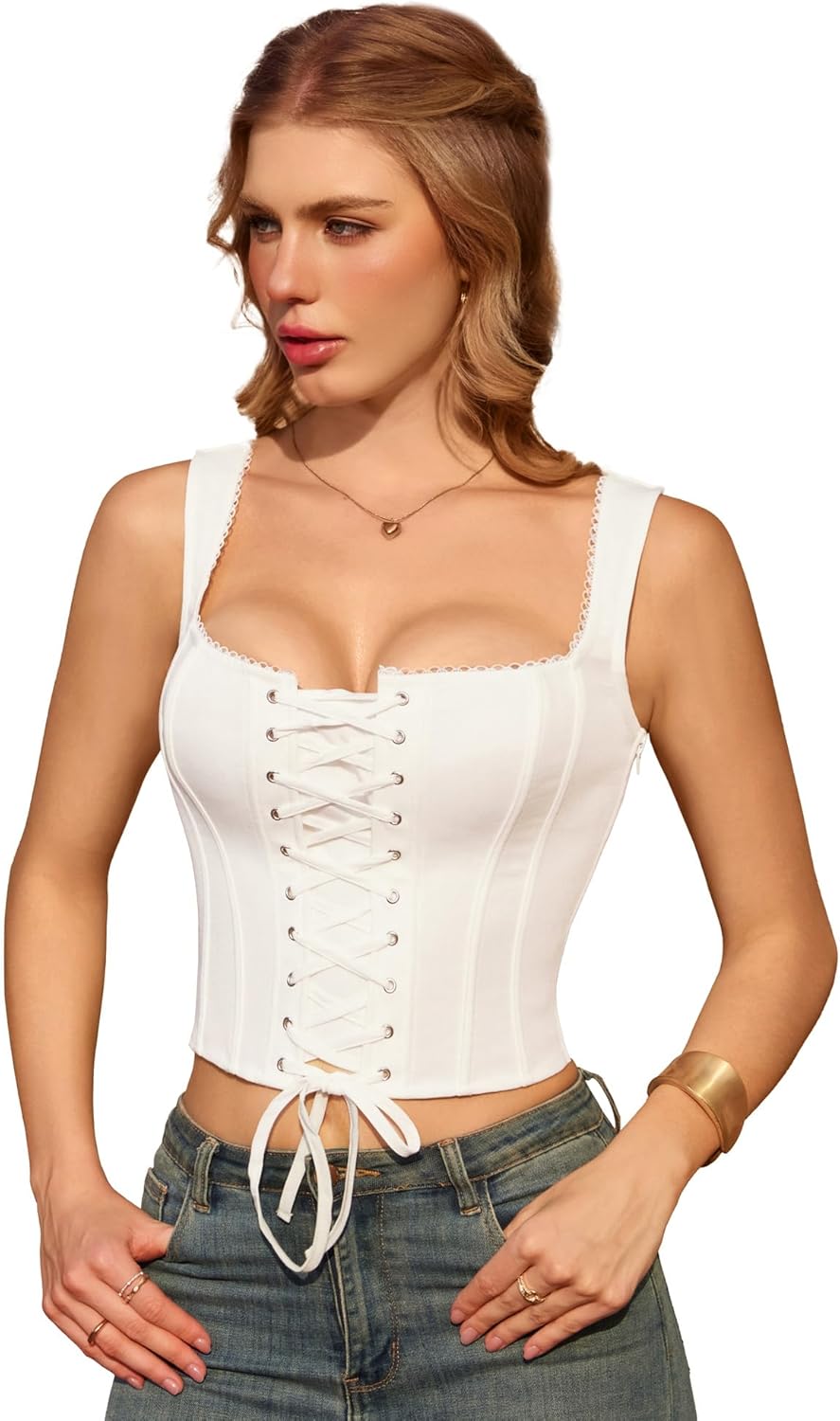 SCARLET DARKNESS Women's Overbust Corset Top Y2K Boned Lace-up Renaissance Pirate Goth Bustier Tops - Image 2