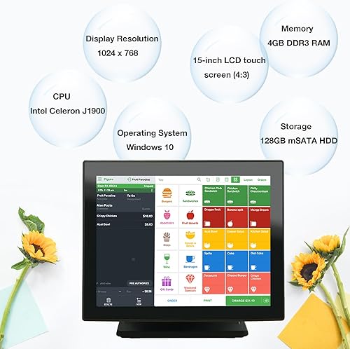 Miniatura 4 de Sistema POS de máquina de punto de venta de caja registradora con pantalla táctil de 15 pulgadas, CPU J6412, DDR4 4GB RAM, 128G SSD, Windows 10,