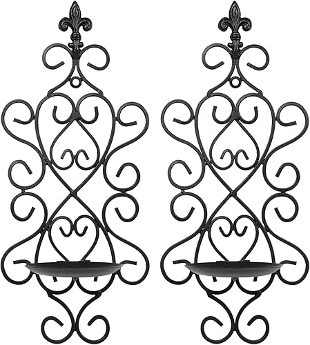Miniatura 8 de Juego de 2 candelabros de pared, candelabros de pared para sala de estar, comedor, dormitorio, portavelas de pared de metal antiguo negro para