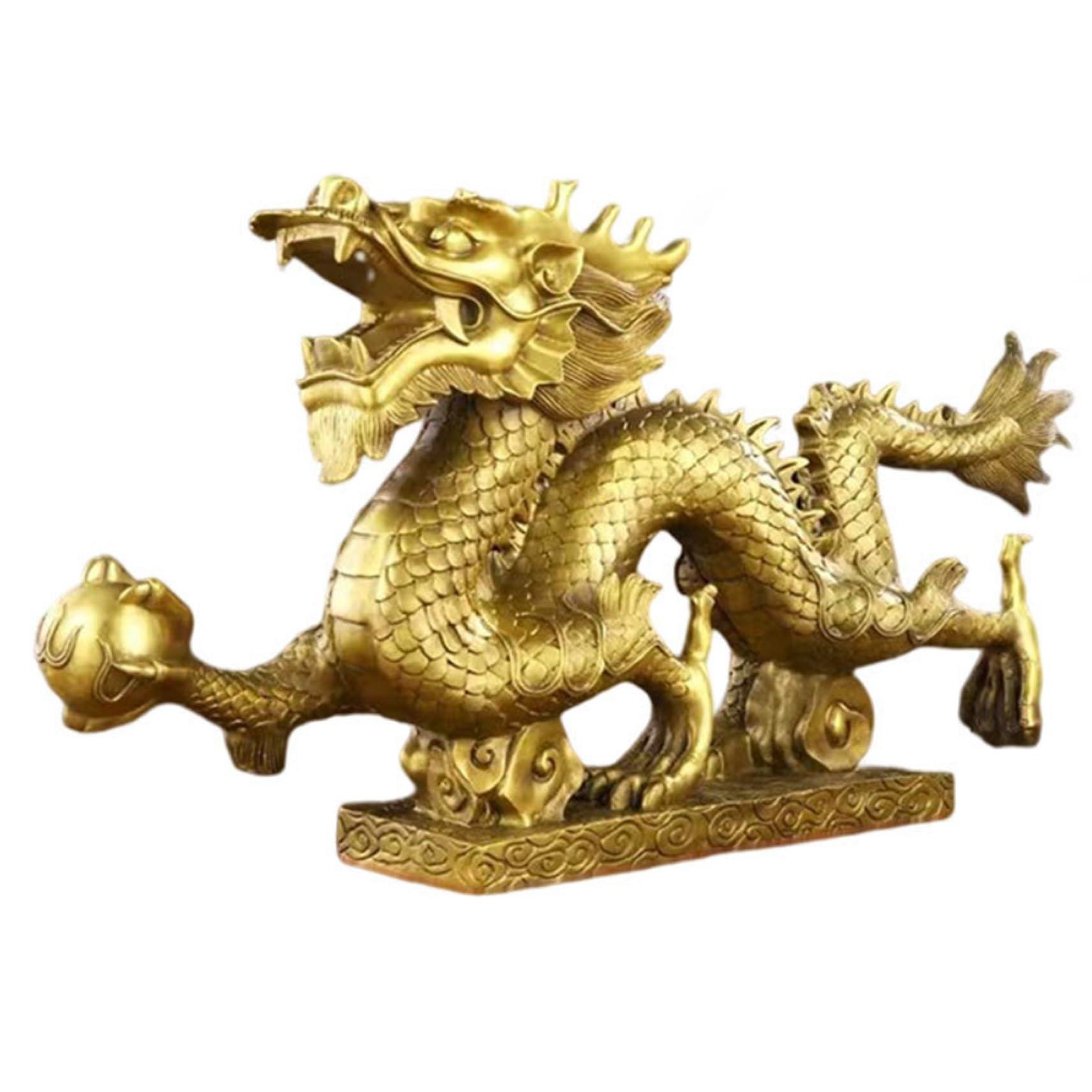 Statue dragon chinois en laiton doré, décoration maison Feng Shui et bureau