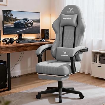 RXGAMING Gaming Chair, Office Chair, Telework, Fabric Desk Chair, Ottoman Included, Gaming Chair, 145  Reclining, Computer Chair, Sitting Comfortable, Telework, Convenient Storage, Gray