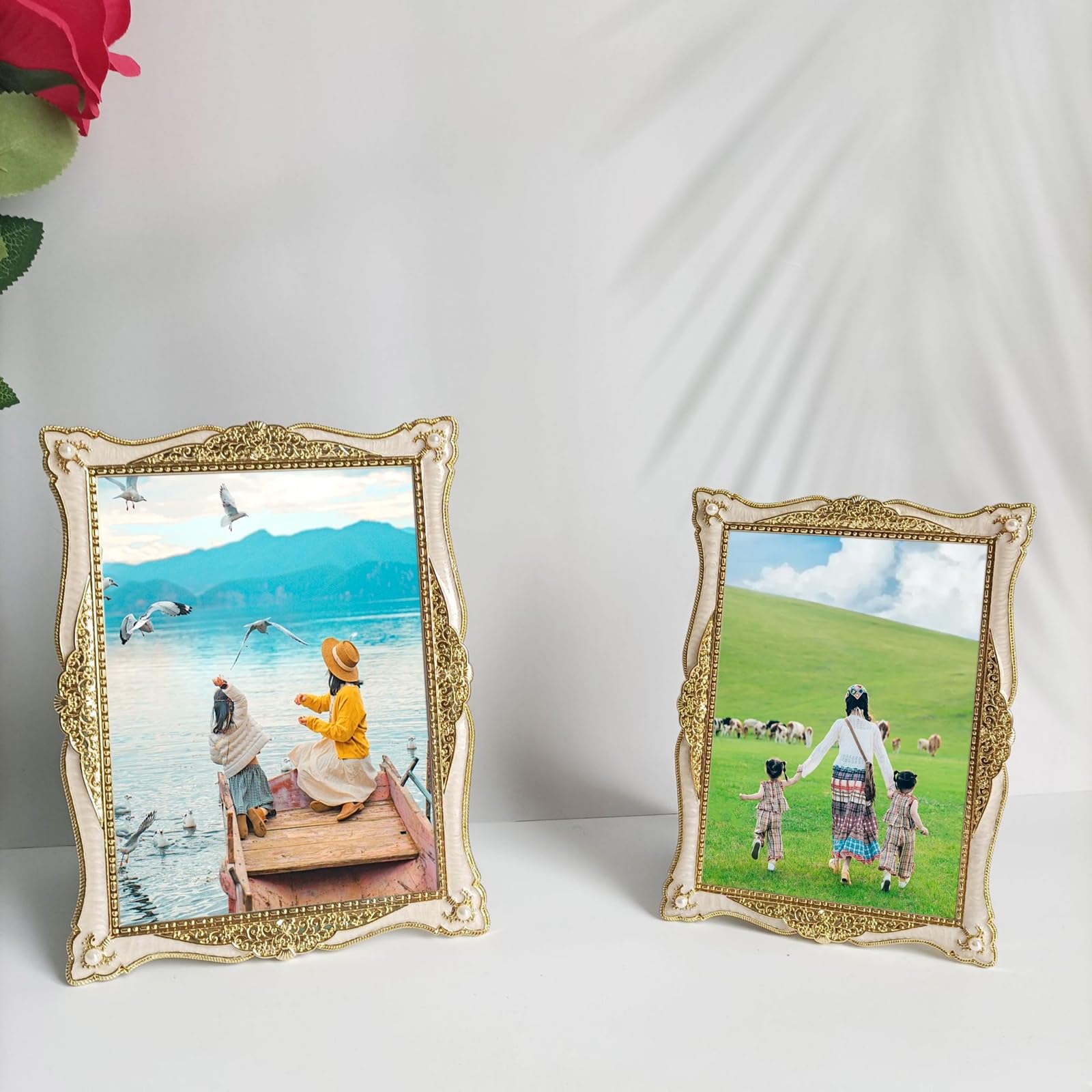 Bilderrahmen Zum Hinstellen, Bild 13 x 18 cm Anzeigen, Gold Rechteck Weinlese Fotorahmen für Home Decor, Horizontal & Vertikal, Tischplatte, Metall