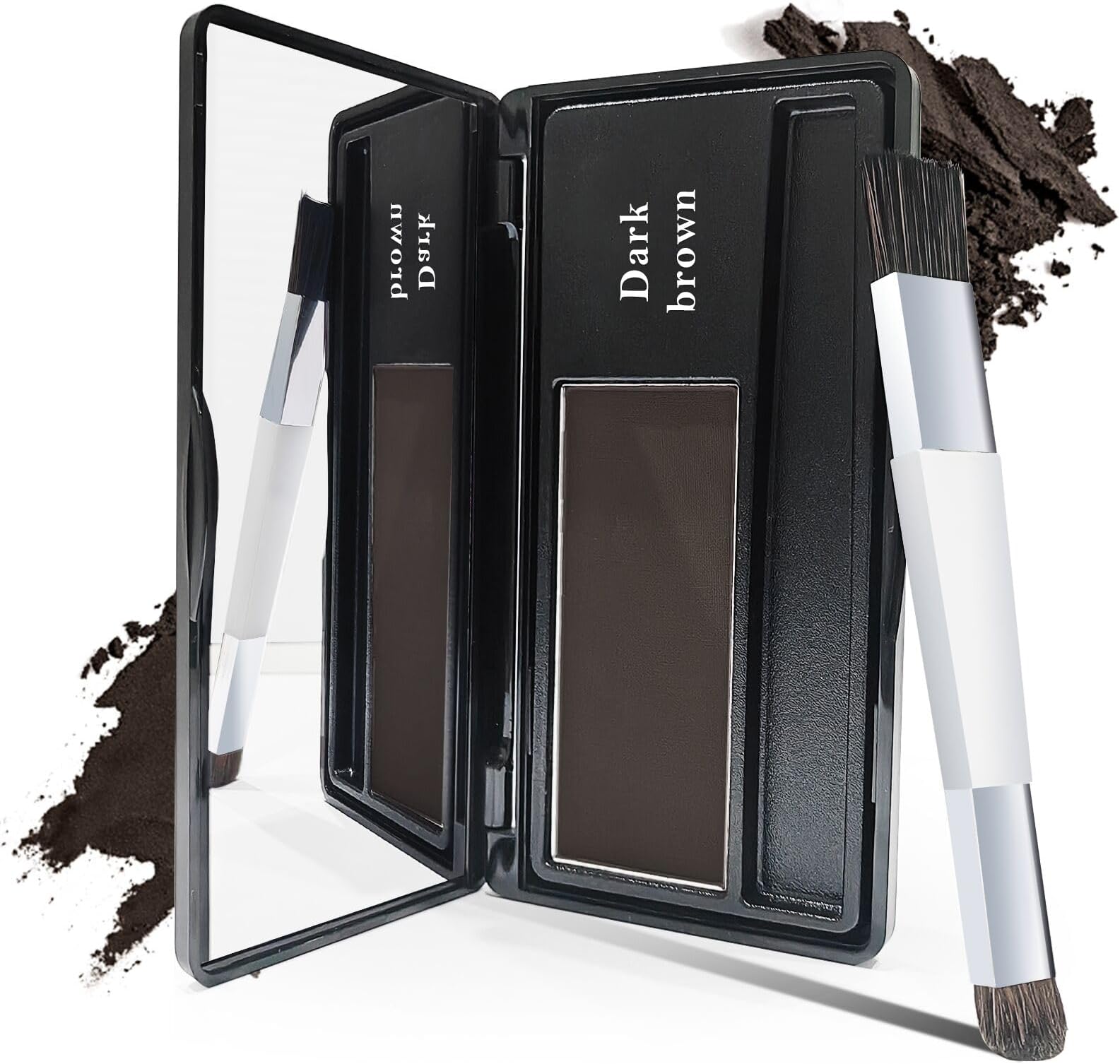 Root Cover Up, Natural Looking Root Touch Up Powder, Quick and Easy Hairline Shadow Powder, with Brush and Mirrored Compact, Root Cover Up Instantly Hairline (Dark Brown)