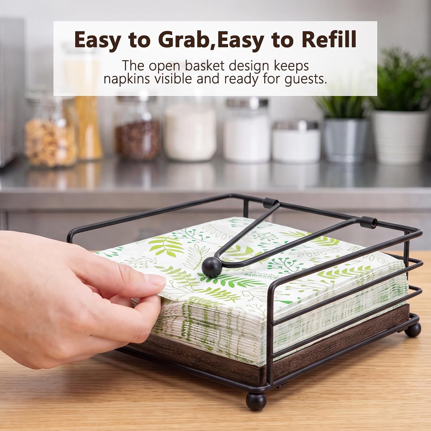 Napkin Holder for Table, Napkin Holder with Weighted Arm (Dark Brown)