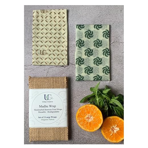 UC Urban Creative - Madhu Wrap (Beeswax Food Wraps)- Set of 2 Large in Certified Organic Fabric (Mix Prints)