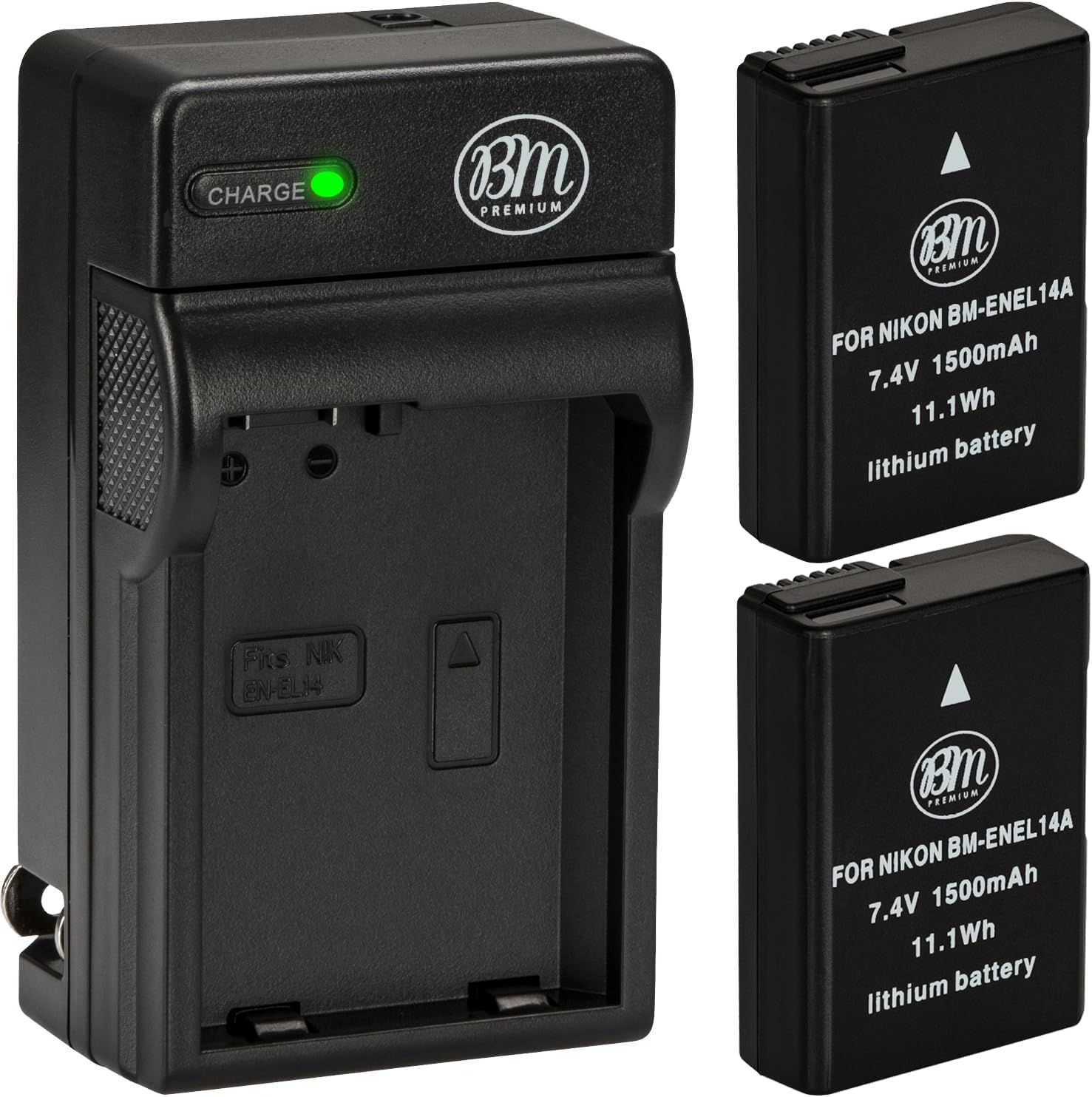 BM Premium Pack of 2 EN-EL14A Batteries and Charger for Nikon D3100, D3200, D3300, D3400, D3500, D5100, D5200, D5300, D5500, D5600, DF, Coolpix P7000, P7100, P7700 Digital SLR Cameras