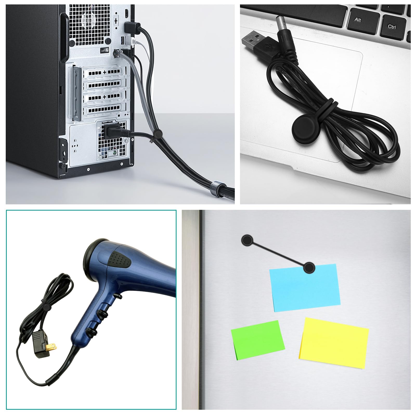 Lot De 8 Attaches De Câbles Magnétiques En Silicone Réutilisables - 6 Trous Réglables, Avec Plaques Adhésives, Pour Bureau/maison