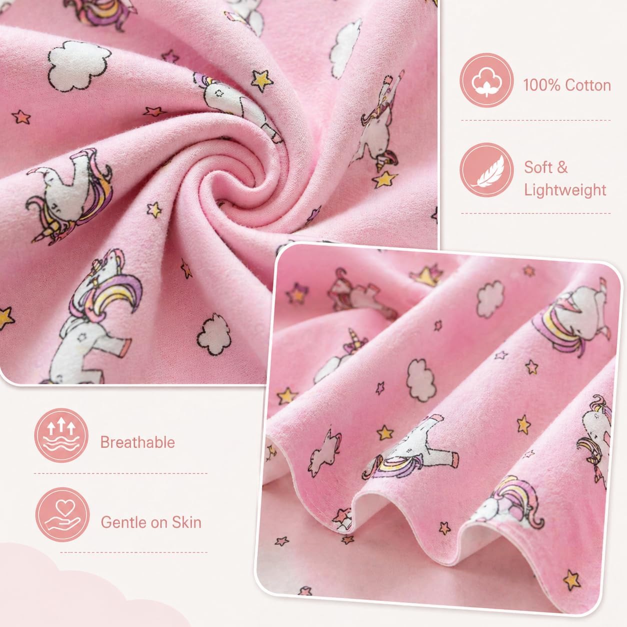 Kids Throw Blanket – Soft Cotton Toddler Blanket with Unicorn, Star & Cloud Pattern, Lightweight Breathable Bed Throw with Stitched Edges, 40 x 60 in (101.6 x 152.4 cm)