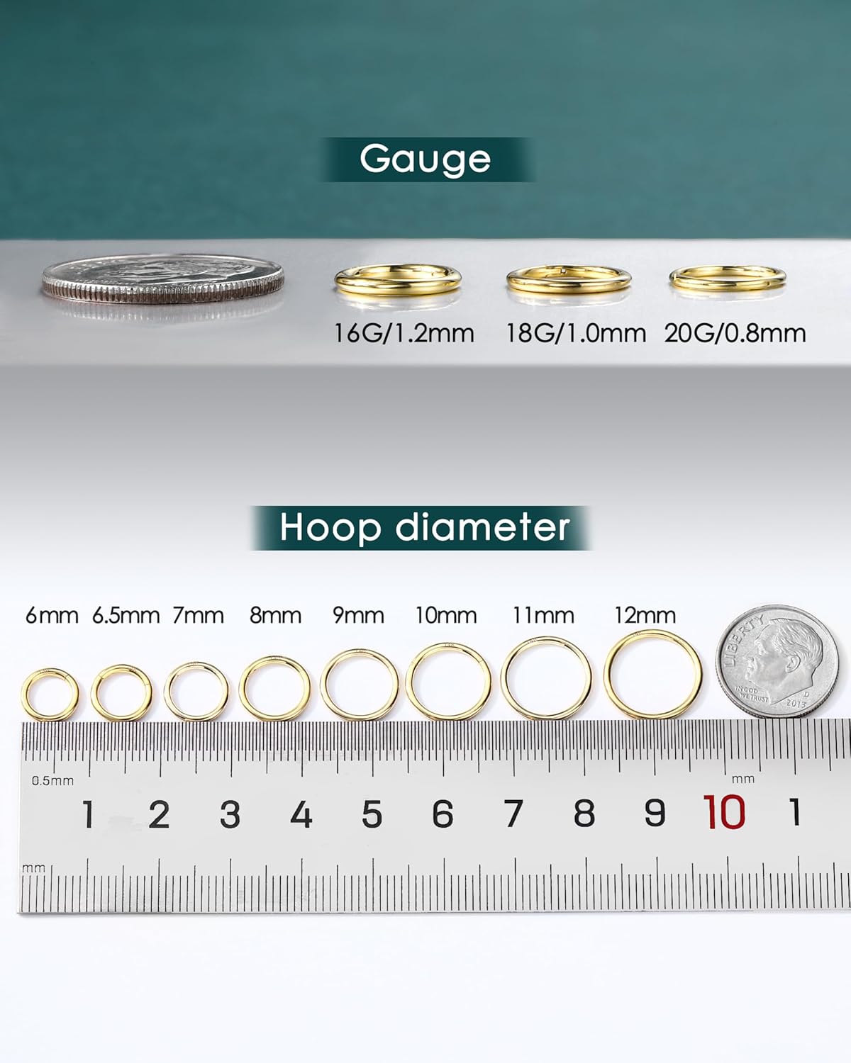 COCHARM 14K Solid Gold 18g/16g Nose Rings 16G Septum Rings Yellow Gold Tragus Helix Cartilage Conch Earring Hoops 18 Gauge Piercing Hoop - Image 3