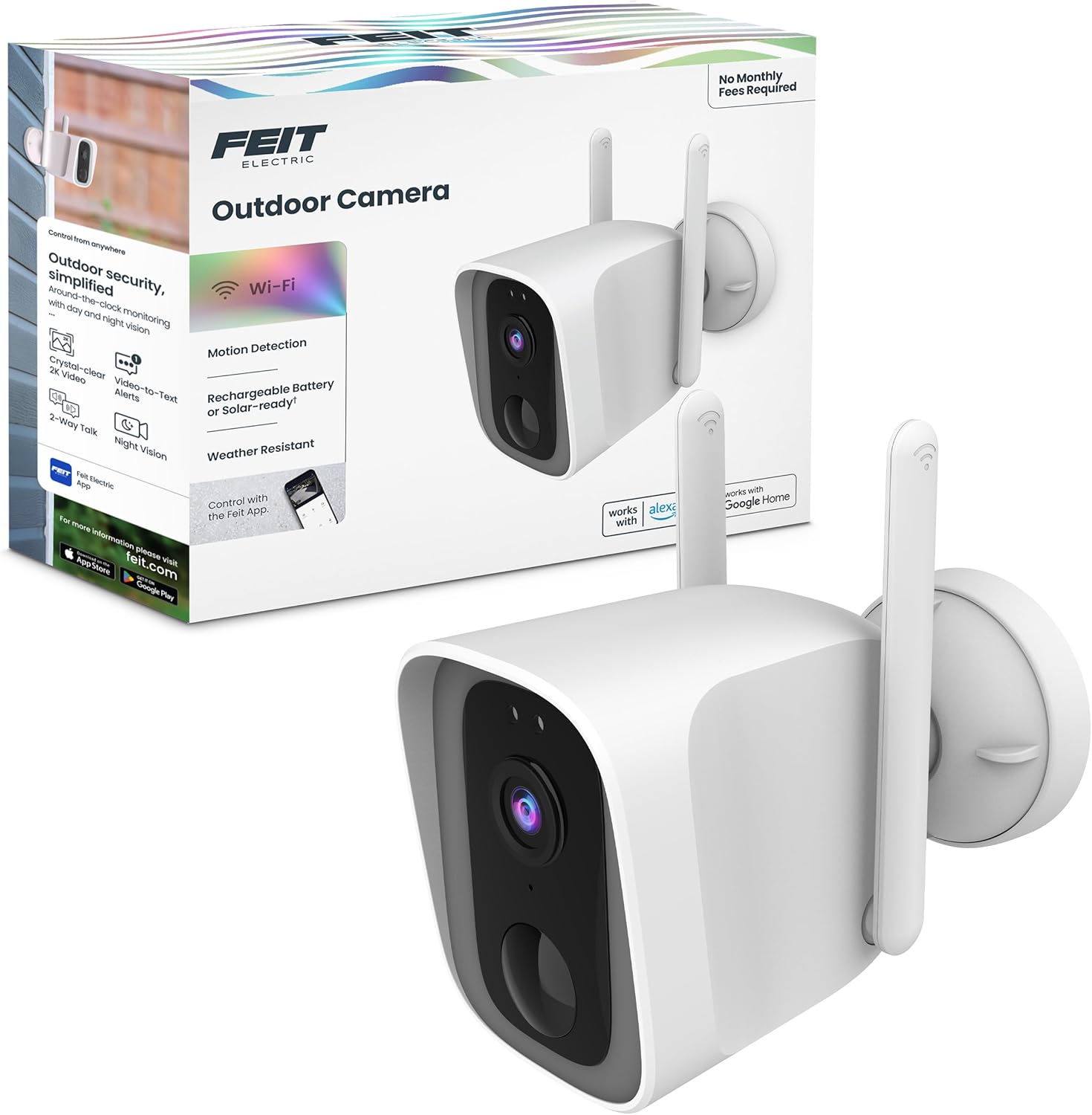 Feit Electric Outdoor Wireless Security Camera, 1080p HD, Motion Detection Alerts, Night Vision up to 30ft, Battery Powered, SD Card Storage, 2.4GHz WiFi, Mount with Magnetic Bracket