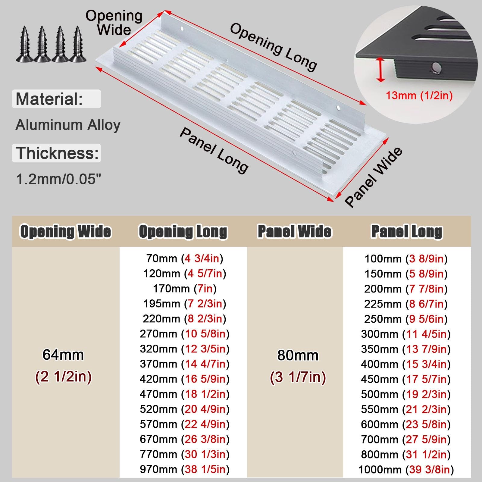 Griglia di Ventilazione, Apertura di Ventilazione per Pannello Porta, Copertura Decorativa a Parete per la Ventilazione dell'Aria, Sistema di Ventilazione per scarpiera (LxP 2,5x30,3 Pollici