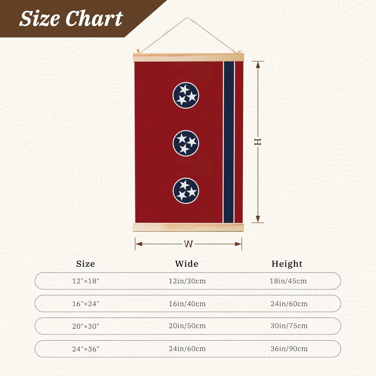 Tennessee State Flag Print Poster Hanger,Hanging Poster, Poster Frame,Wood Poster Hanger, For Wall Hanging